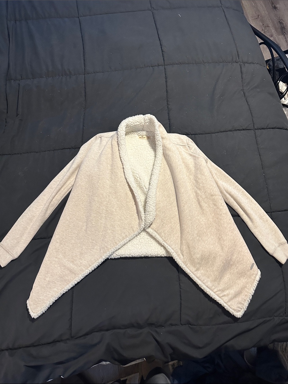 Hollister Cream Sherpa-Lined Open Front Draped Cardigan